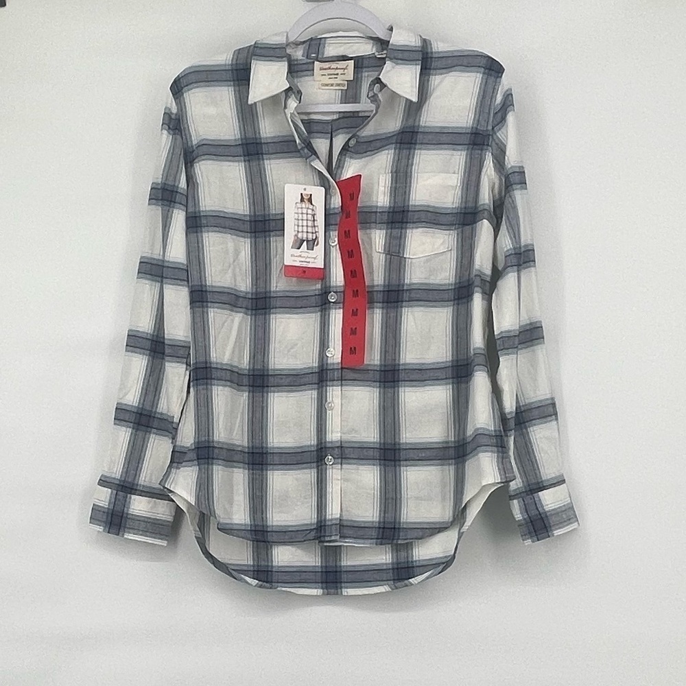 Weatherproof nwt blue white plaid button stretch cotton shirt